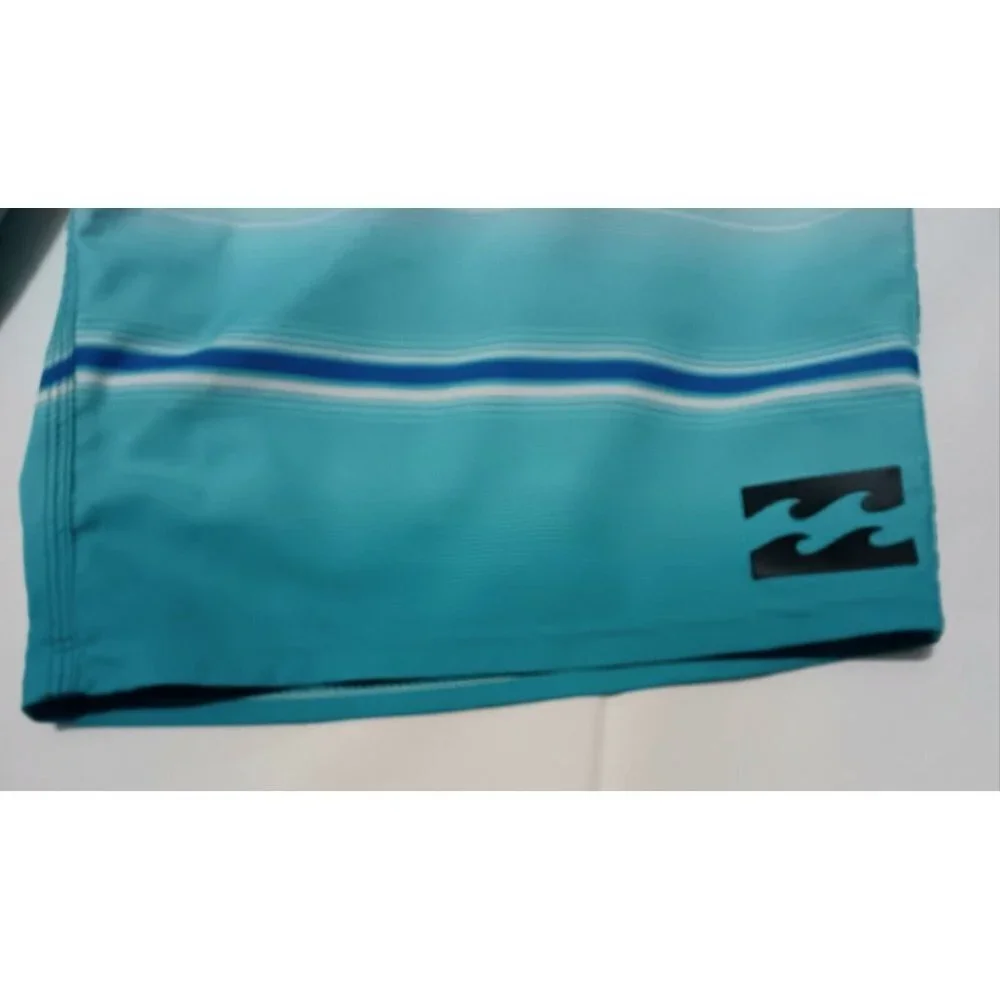 BILLABONG Platinum X All Day Board Shorts 31 Blue Black Striped Stretch Pocket